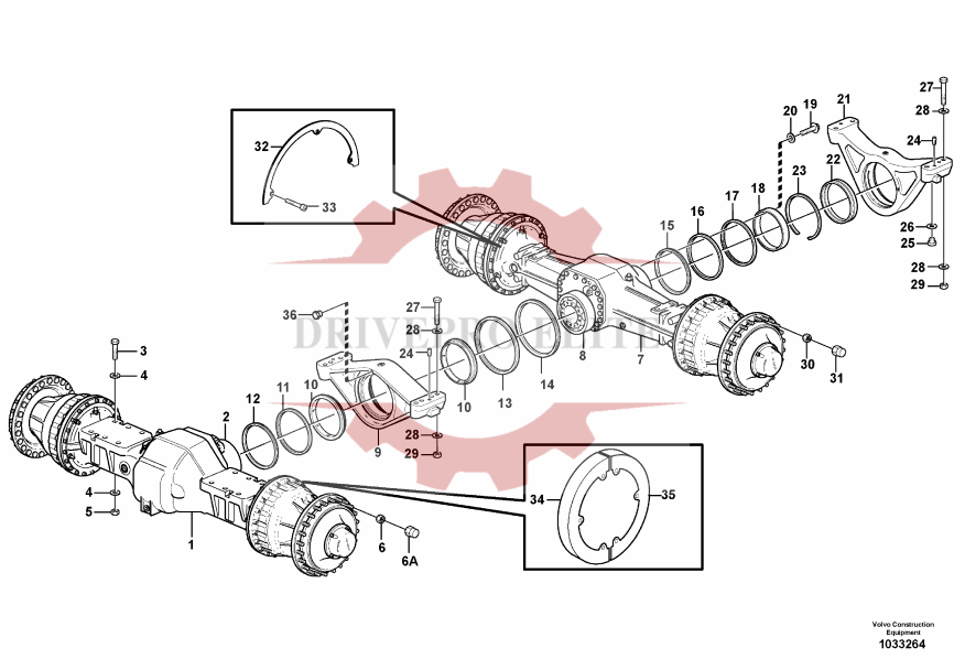 Planet axles  with fitting parts