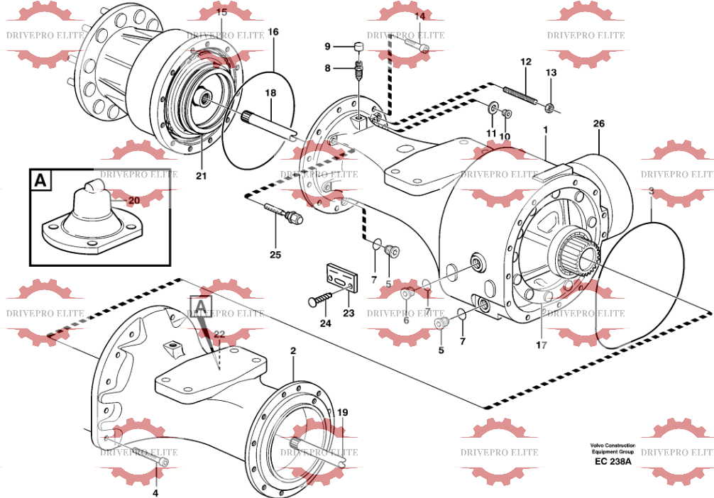 Front planetary axle