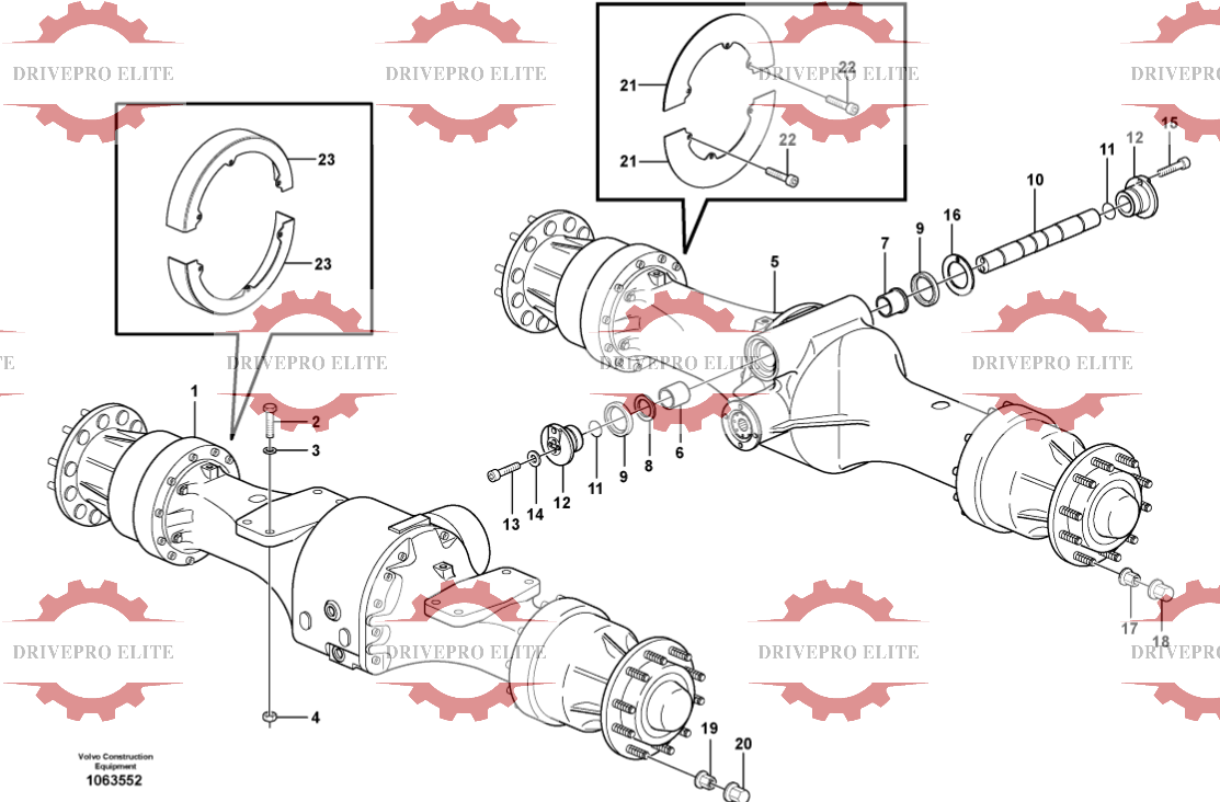 Planet axles  with fitting parts