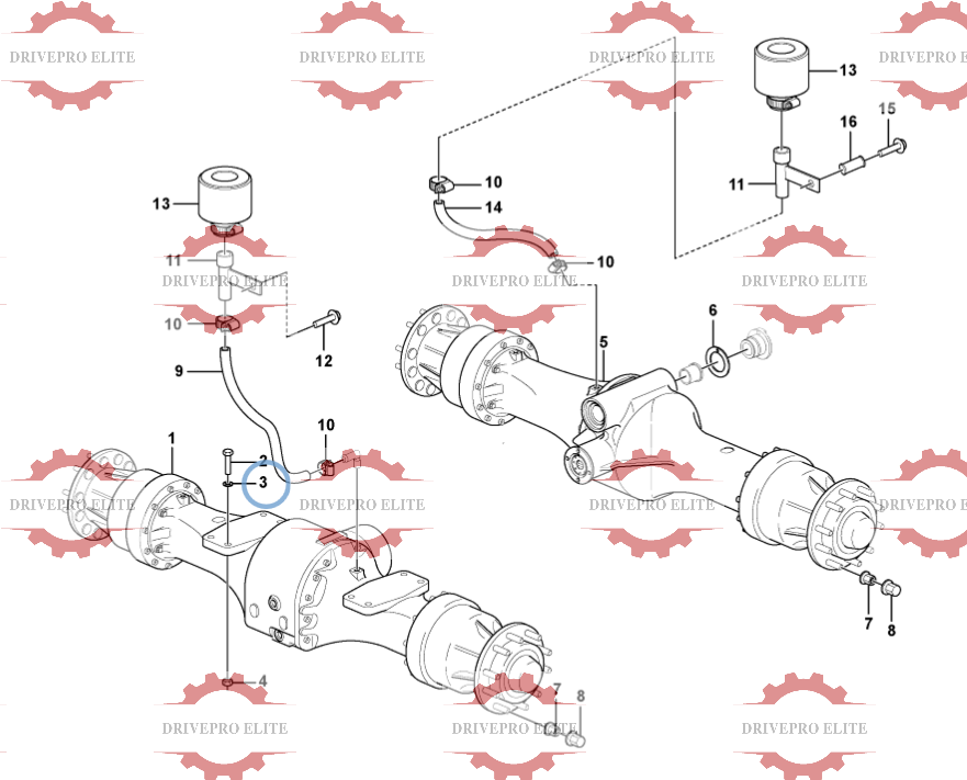 Planet axles  with fitting parts