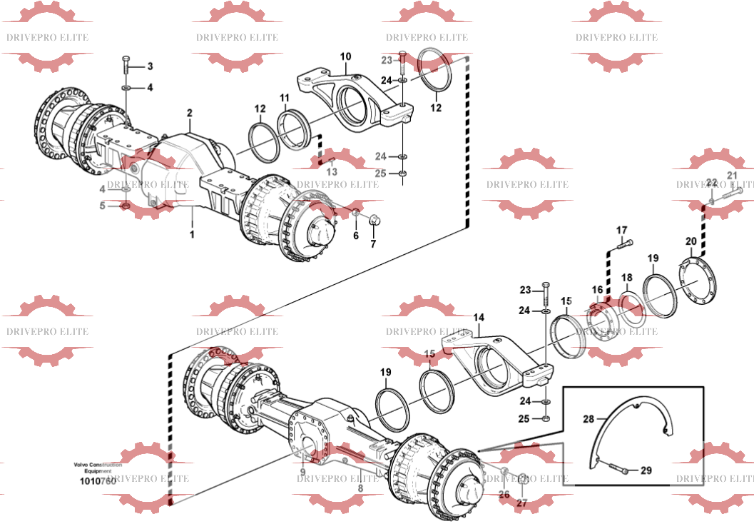 Planet axles  with fitting parts