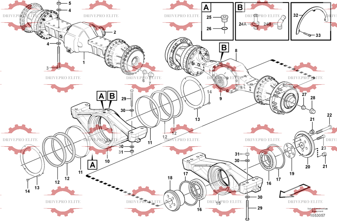 Planet axles  with fitting parts