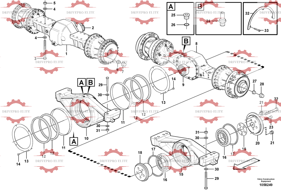 Planet axles  with fitting parts