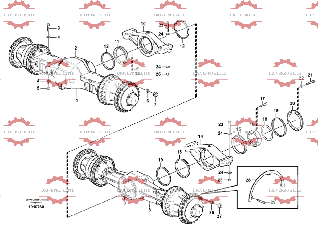 Planet axles  with fitting parts
