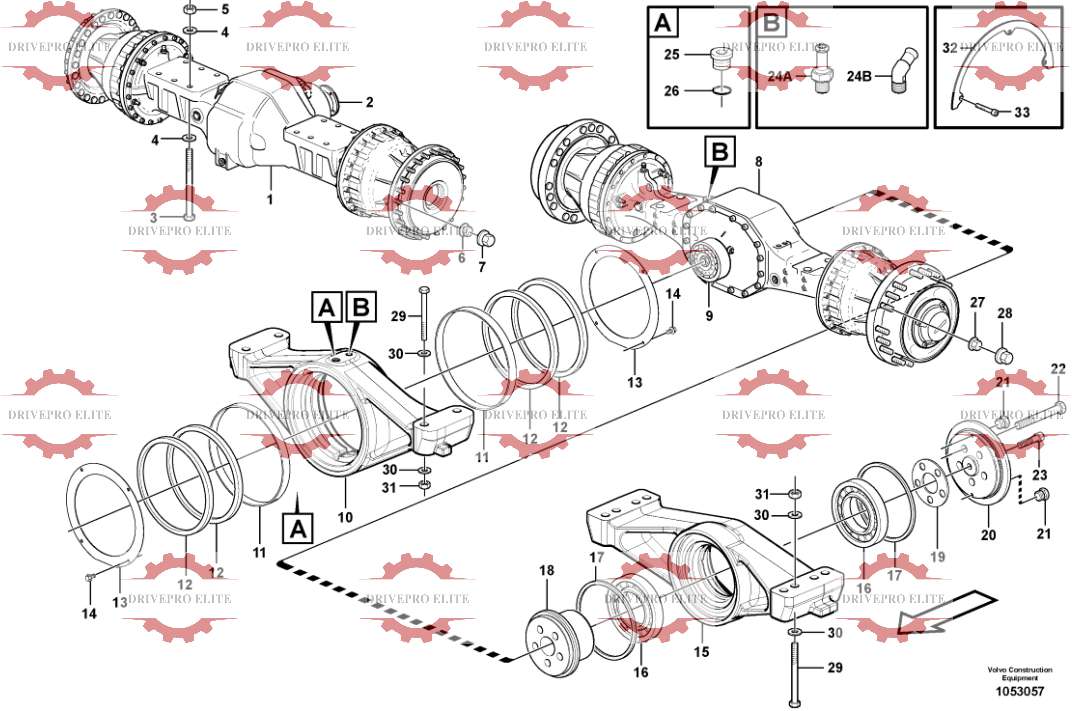 Planet axles  with fitting parts