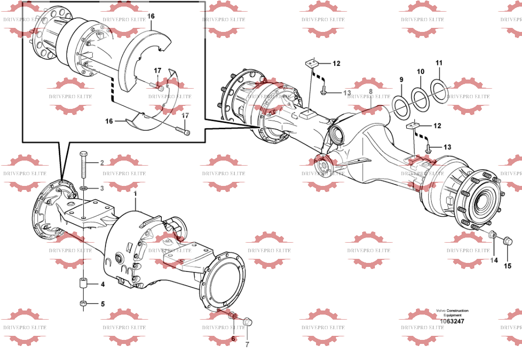 Planet axles  with fitting parts