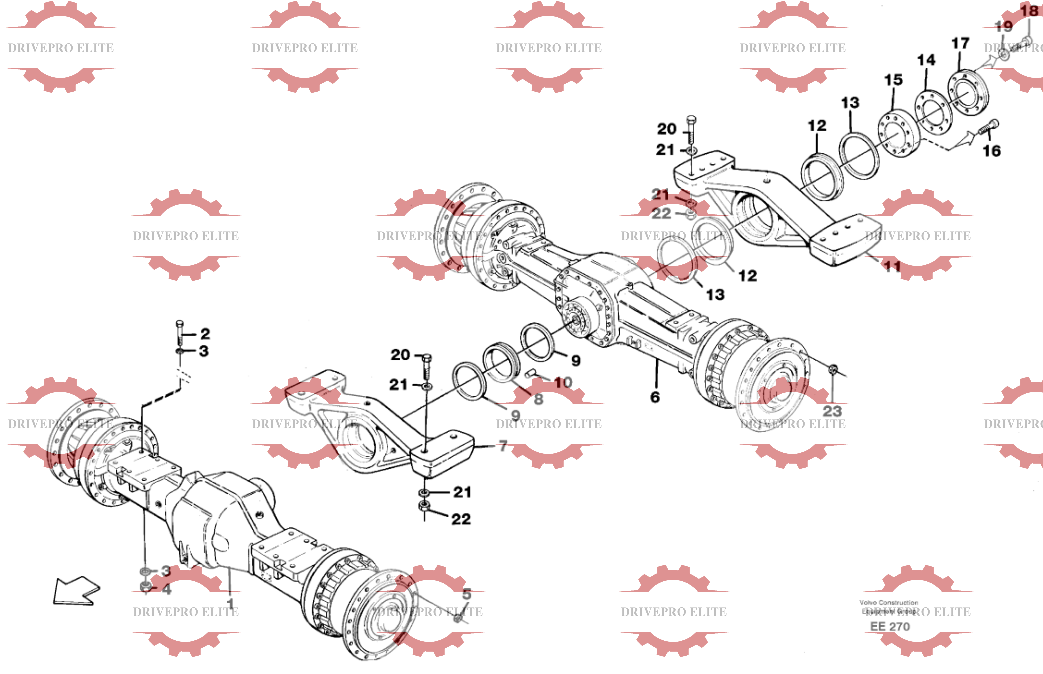 Planet axles  with fitting parts