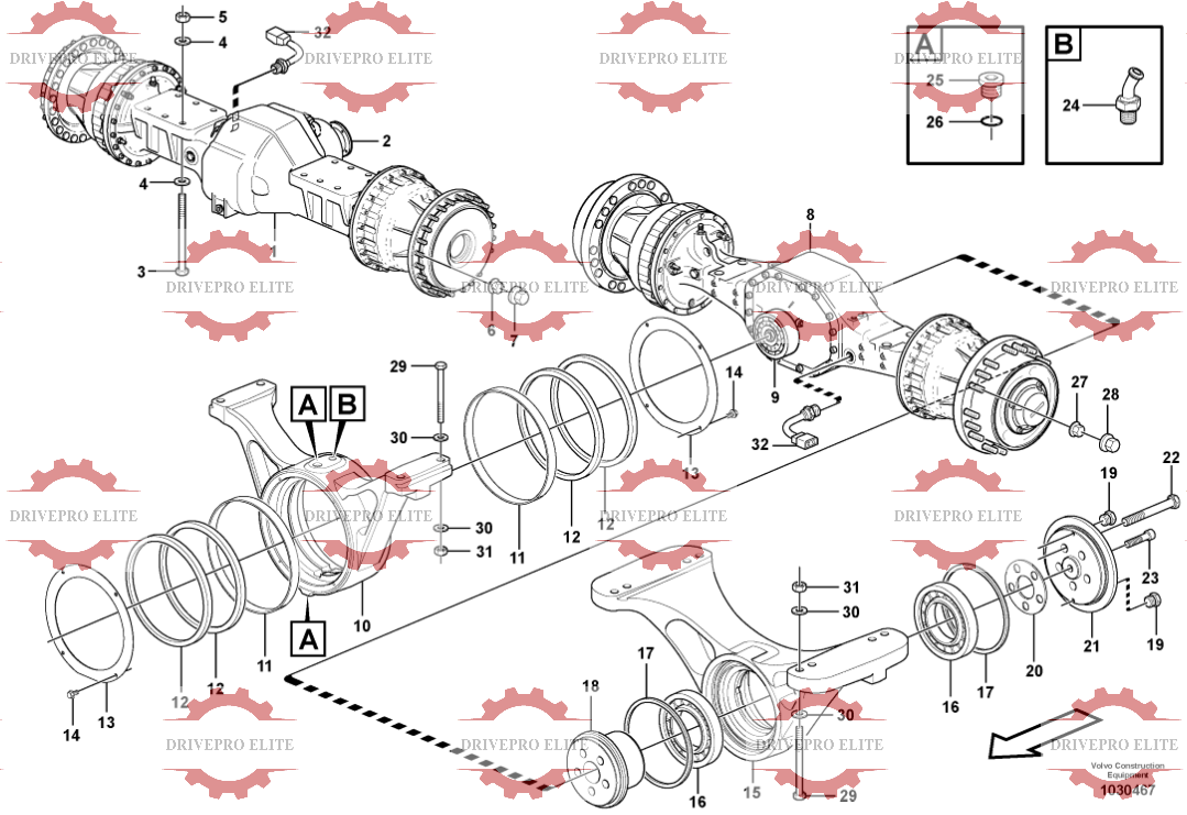 Planet axles  with fitting parts
