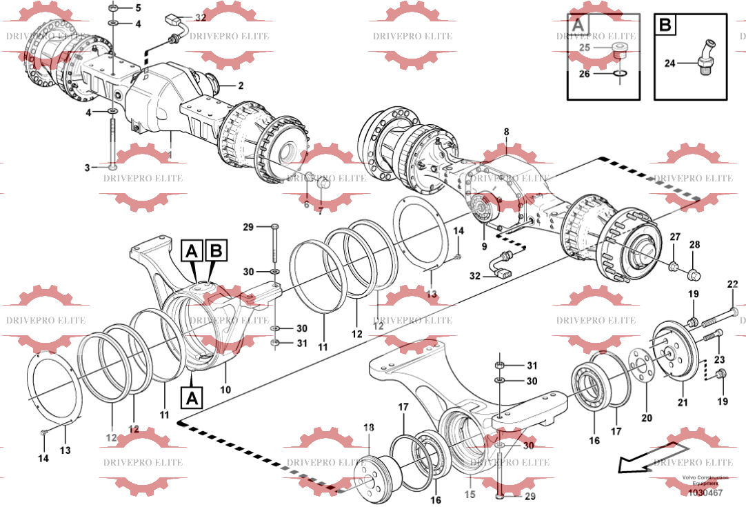 Planet axles  with fitting parts