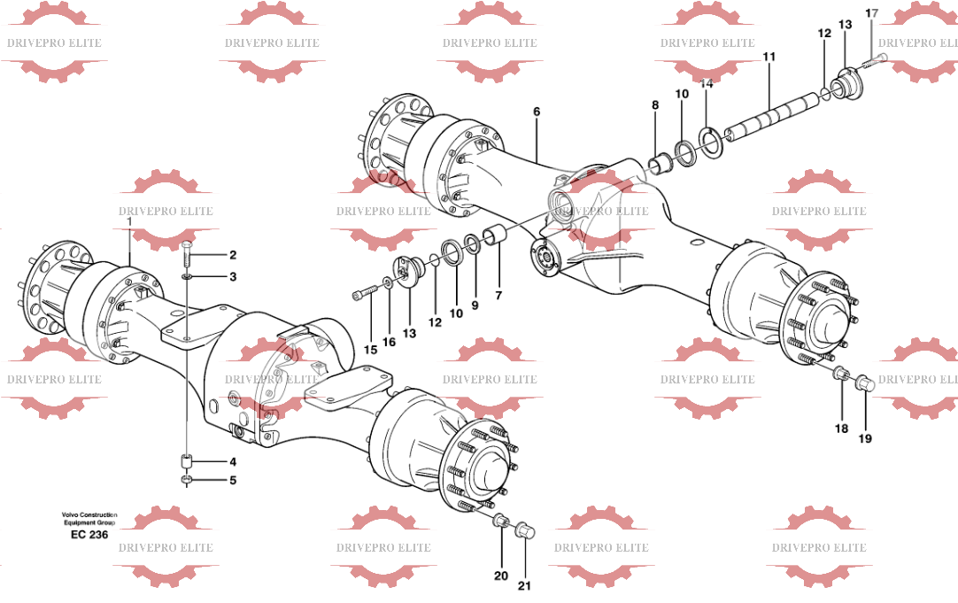 Planet axles  with fitting parts