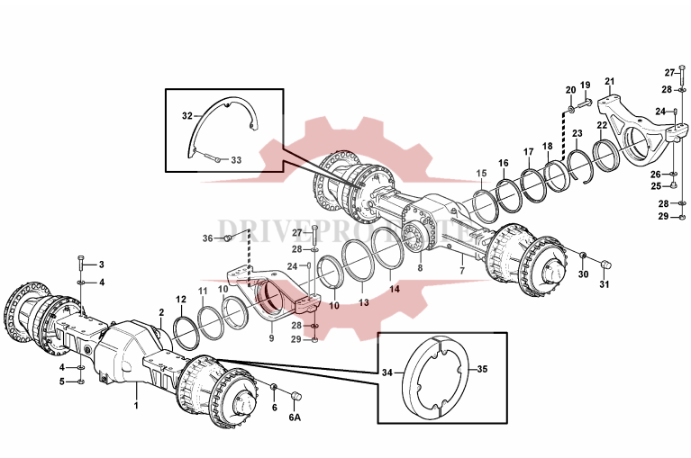 Planet axles  with fitting parts